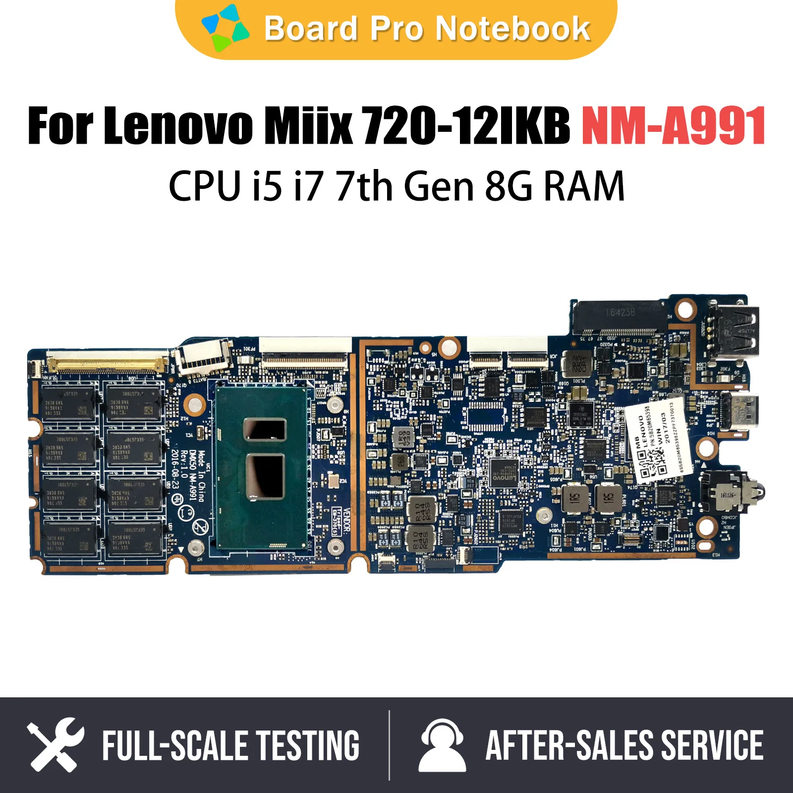 NM-A991 5B20M65428 For Lenovo ideapad Miix 720-12IKB Tablet Laptop Motherboard With i5 i7 7th Gen CPU 8GB RAM
