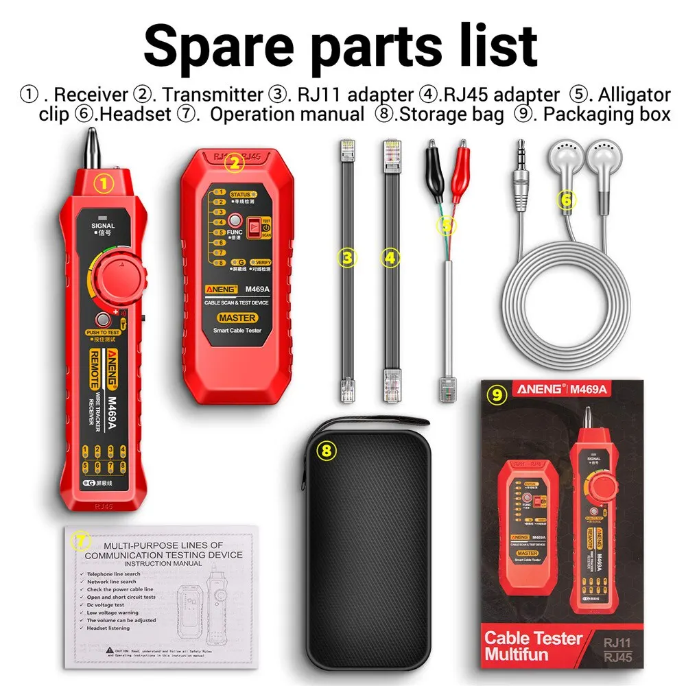 ANENG M469A Network Cable Finder RJ45 RJ11 LAN Cable Finder Tester Anti-Interference Testing Instrument Network Repair network cable tester