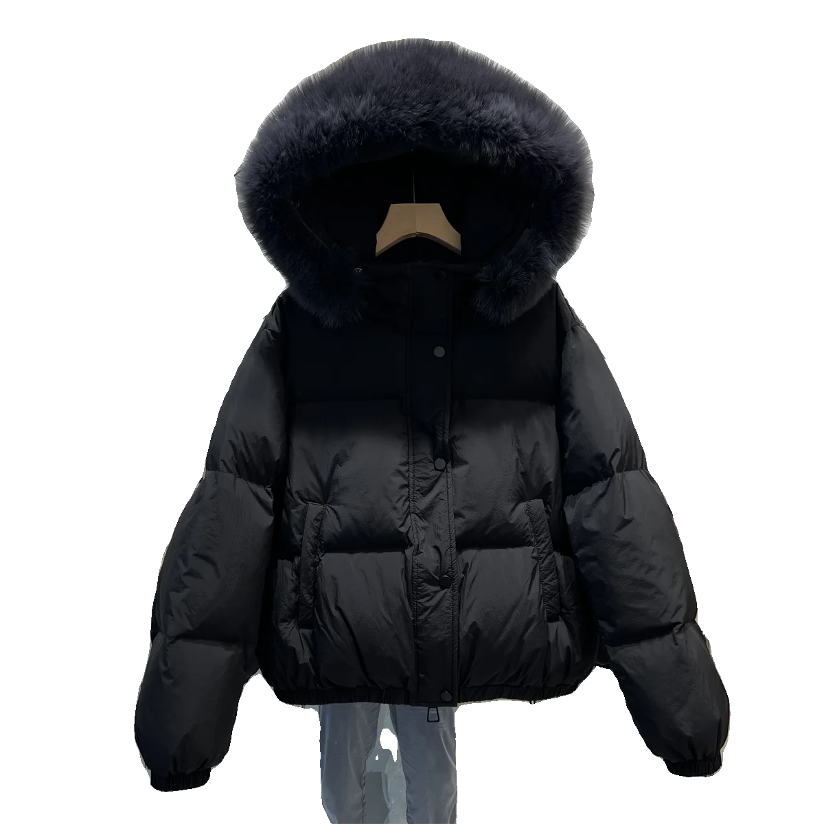 Big Fox Fur Collar Thick Loose Solid Color White Duck Down Coat Female 2023 Fall Winter New Warm Short Hooded Jacket Women