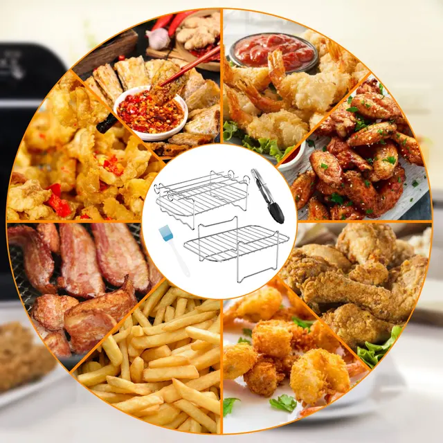 4Db Air Fryer Állványok Set Rozsdamentes Acél Levegő Sütő Nyársok Állvány 4 Nyársával Újrafelhasználható Lég Gőzös Olajkefével - Image 4