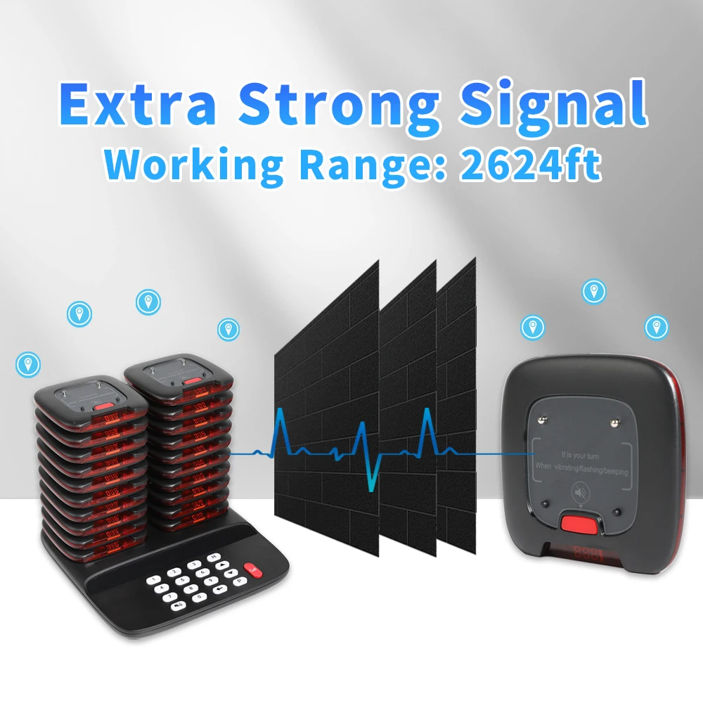 Wireless Restaurant Pager System 20 Coaster Beepers Calling Paging System For Cafe Shop Church Clinic Food Court