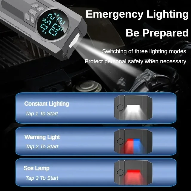 4 in 1 Car Tyre Inflator Inflatable Pump Electric Pump Car Jump Starter Battery Starting Portable Air Compressor Emergency Power 5