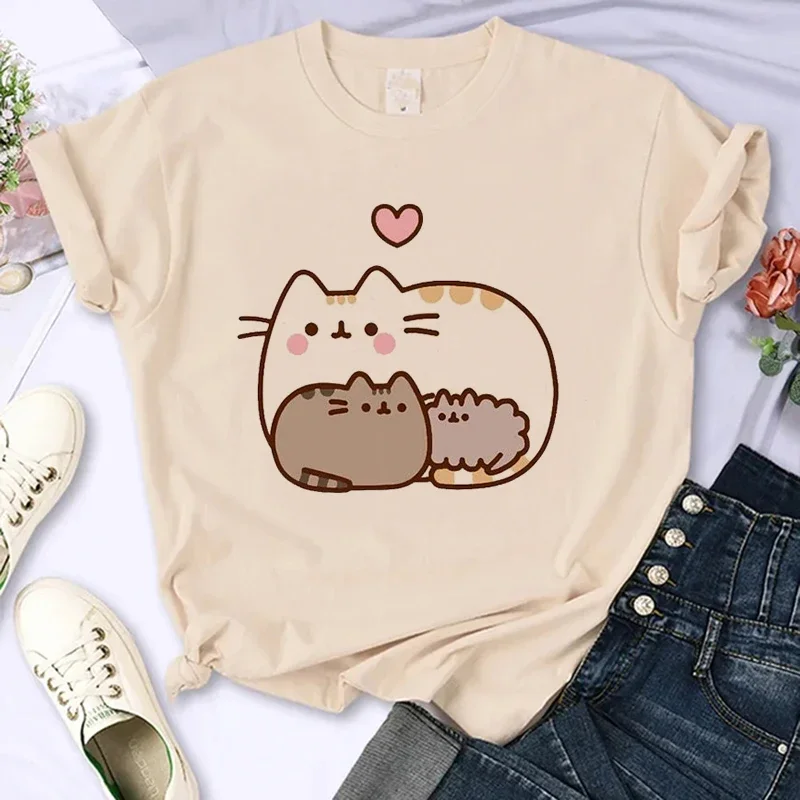 Cute Cat Shirt Women Funny Cartoon T Shirt Y2K 90S Harajuku Graphic Ulzzang T-Shirt 90S Print Tshirt Aesthetic Top Tee Female