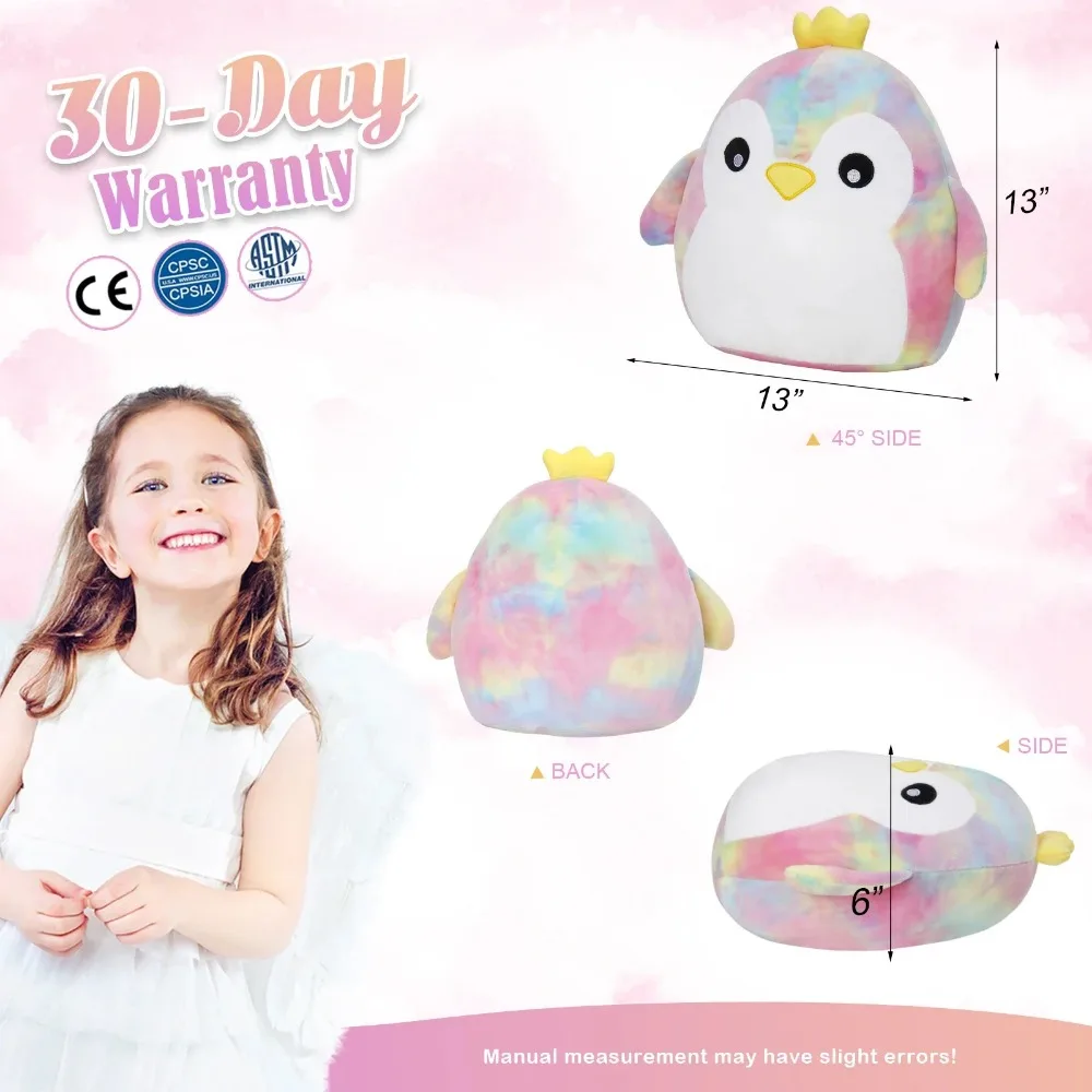 33cm Rainbow Penguin Throw Pillow Cute Plush Colorful Sloth Pillow Stuffed Animals Sleeping Soft Doll Toys Gifts for Girls 4