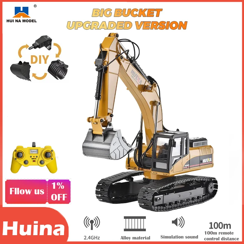 

Huina 1580 1:14 Scale RC Excavator Full Alloy Excavator Construction Engineering Vehicle 2.4G Remote Control Truck Toys for Boys