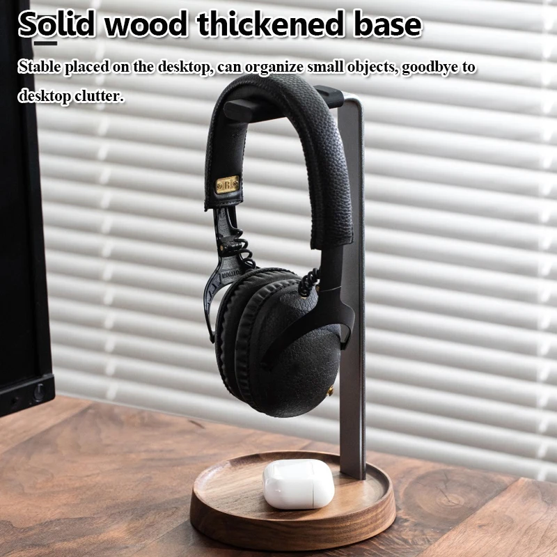 Universal Wooden Headphones Stand Black Walnut+Aluminum Alloy Gaming Headset Holder Hanger Desktop Display Shelf Space Saving