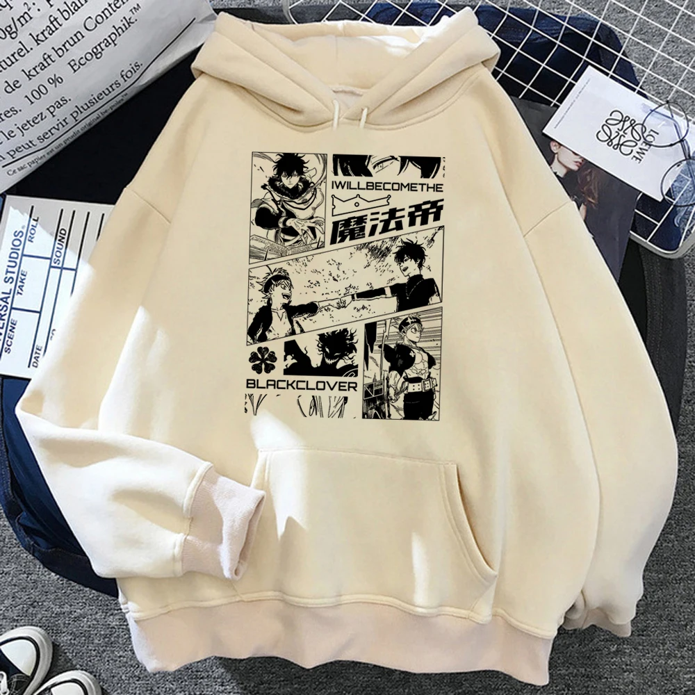 

Black Clover hoodies women vintage anime Korean style Hood tracksuit female Fleece sweatshirts