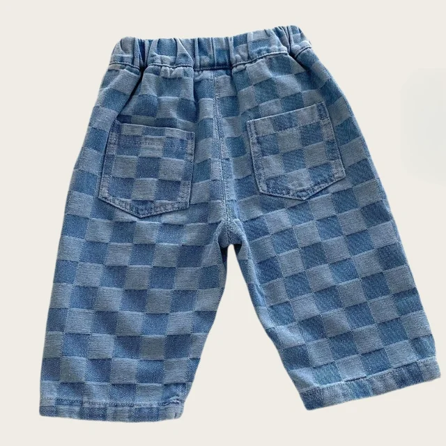 0 - 5 Y Little Kids Girls Boys Pants Korean Children's Clothes 2025 Cotton Checkered Jeans with Stylish and Comfortable Fashion 2