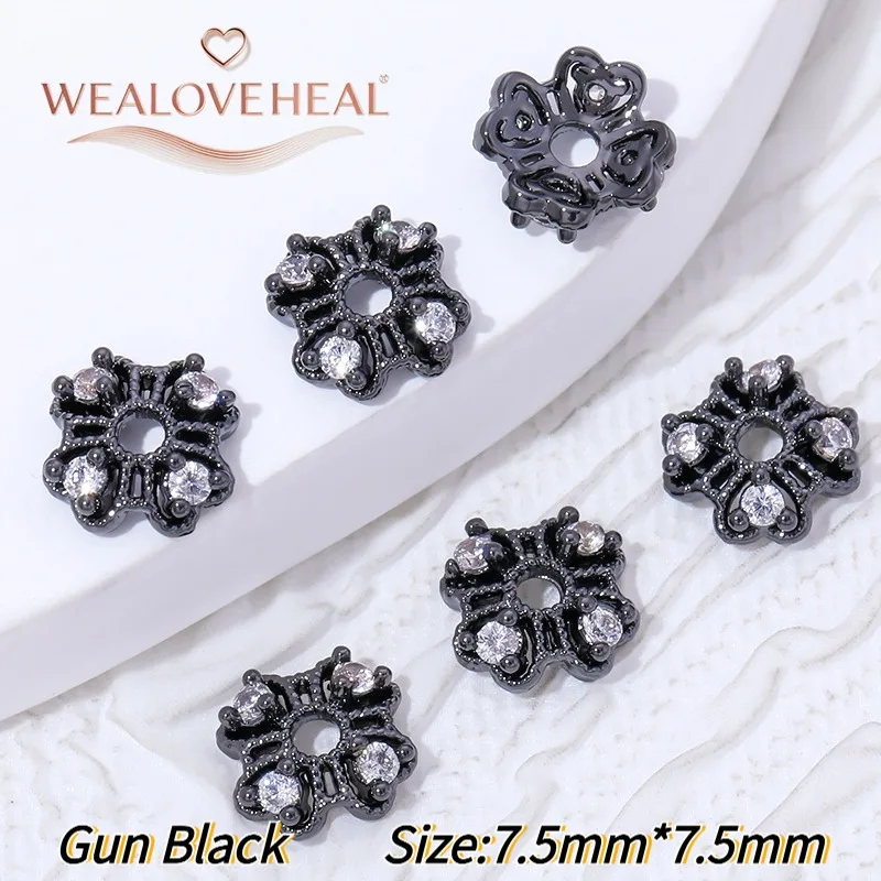 18K vergoldete Messing-Abstandshalterperlenkappen, mit Zirkonblumen besetzte Perlenendkappen für DIY handgefertigte Armbänder, Schmuckherstellungszubehör. – Detail 27