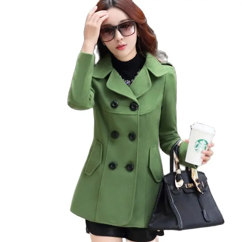 Woolen Coat Women  Spring And Autumn New Double-breasted Korean Fashion Slim Short Coat Slim Woolen Suit Casual Upper Garment