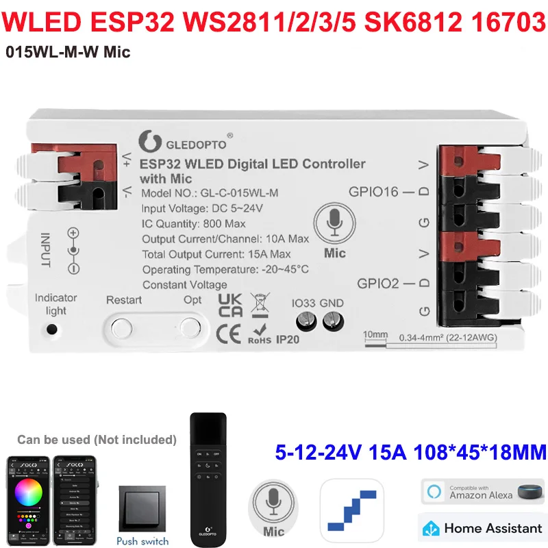 ตัวเลือกสินค้า ตัวควบคุมแสงอัจฉริยะ ESP32 WLED 4 ช่องควบคุม