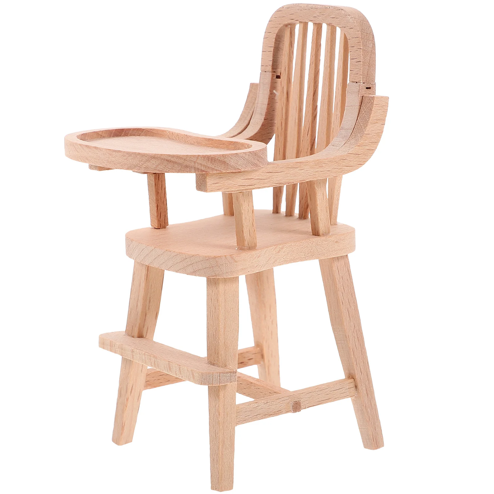 Wooden High Chair Miniature Infant High Chair Wooden Baby Chair Models 1:12 Scale Desktop Chair Mini Doll Furniture Dollhouse