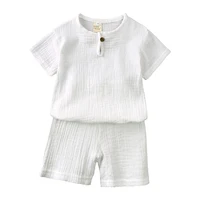 Ensemble de vêtements d'été pour enfants de 0 à 7 ans, costumes en coton et lin pour garçons et filles, vêtements de détente pour bébés, t-shirts hauts + shorts, 2 pièces 3