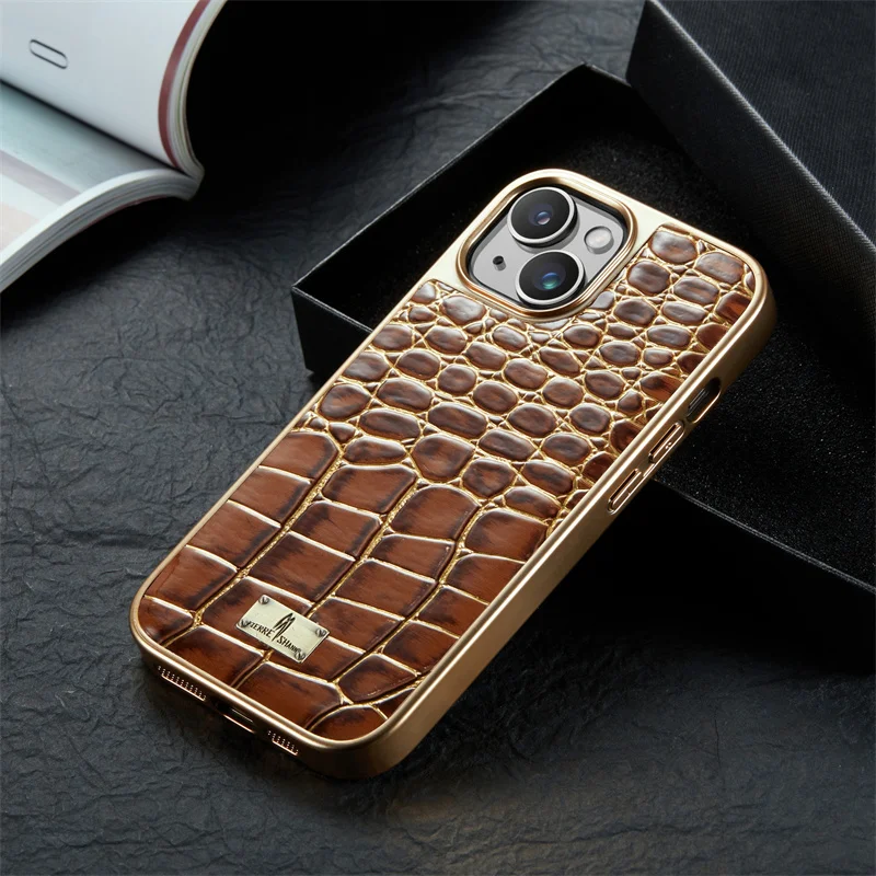 Luxury Electroplating Pu Crocodile Imitation Leather Phone Cases For Iphone 15 Plus Pro Max 15plus Shockproof Cover Case