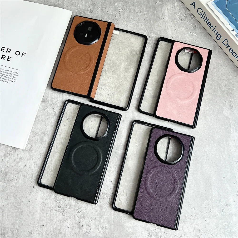 Leather Pattern Phone Case with Magnetic Hard Shell Back Cover and Front Protection Film