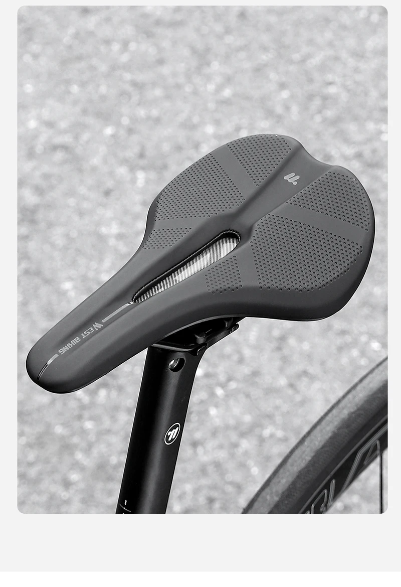 WEST BIKING Ultraleichter Fahrradsattel, hohl, atmungsaktiv, stoßfest, Fahrradsitz, rutschfest, aerodynamisches MTB-Rennrad-Kissen – Detail 16