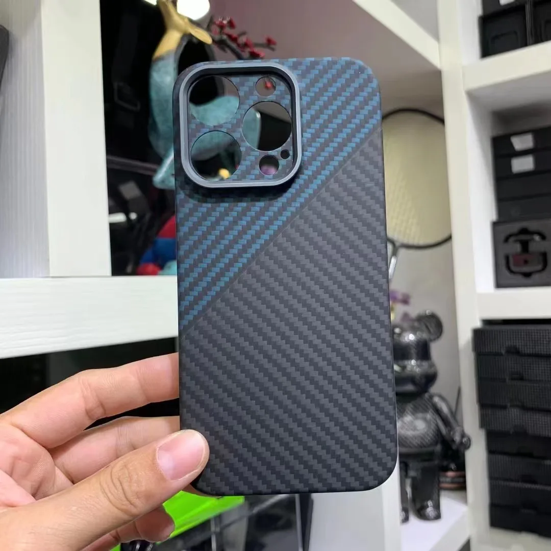 

Real Carbon Fiber Case For iPhone 14 Pro Max Aramid fiber Ultra Thin Fall Protection Cover for iphone 14 Plus Metal Camera Shell