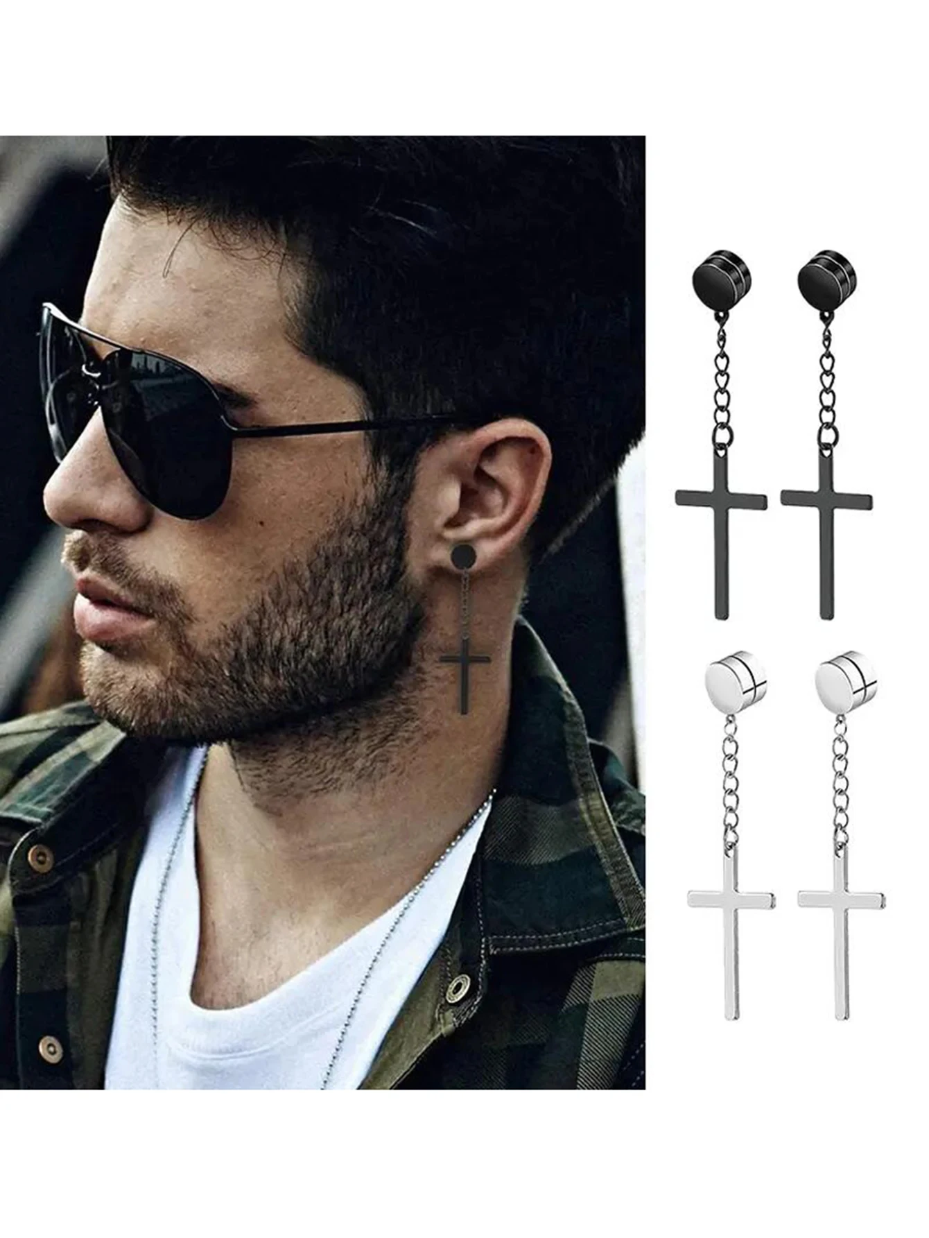 1-10 Pairs of Men's Fashionable Ear Hole Free Magnet Zircon Stainless Steel False Earring Set Unisex Non Piercing Clip Earrings 2