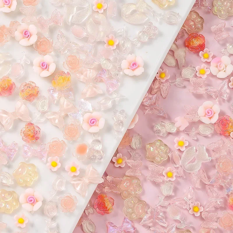 

Pink Mixed Resin Nail Art Charms Cartoon Pink White Nail Rhinestones Decorations DIY Accessories Supplies