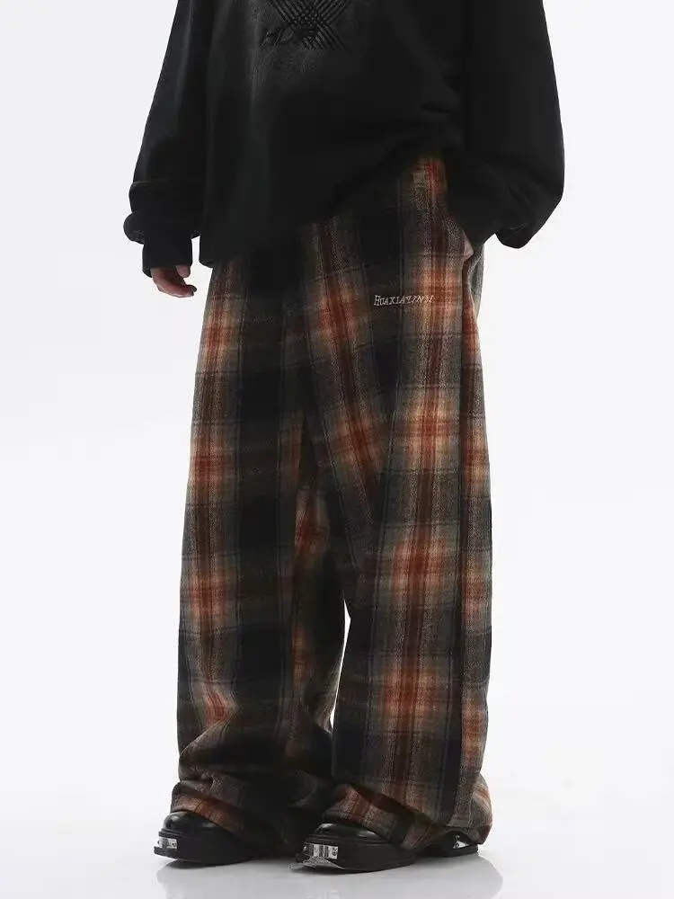 Heren retro Amerikaanse geruite broek Winter verdikt Casual losse rechte pijpen Drapey Stijlvol gloednieuw Hot Sale van het seizoen S...