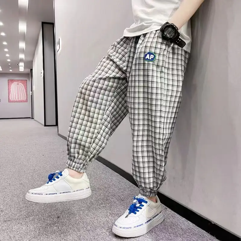

2023 Teens Summer Pants Boy Plaid Pattern Boy Pants Plaid Pattern Boy Kids Casual Style Kids Mosquito repellent pants Clothes