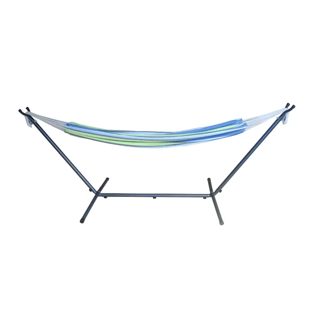 Blue Striped Hammock with Metal Stand, Portable Carrying Case, Blue Color Outdoor Furniture Swing Hammock  Camping Hammock 1