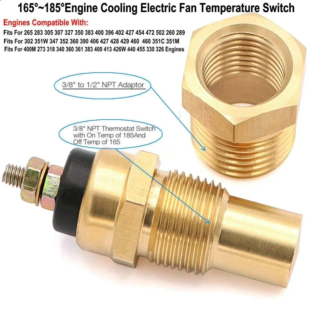 Fan Thermostat Temperature Switch 1Pc With Hexagonal Nut Auto Engine Cooling Electric Fan NPT 3/8
