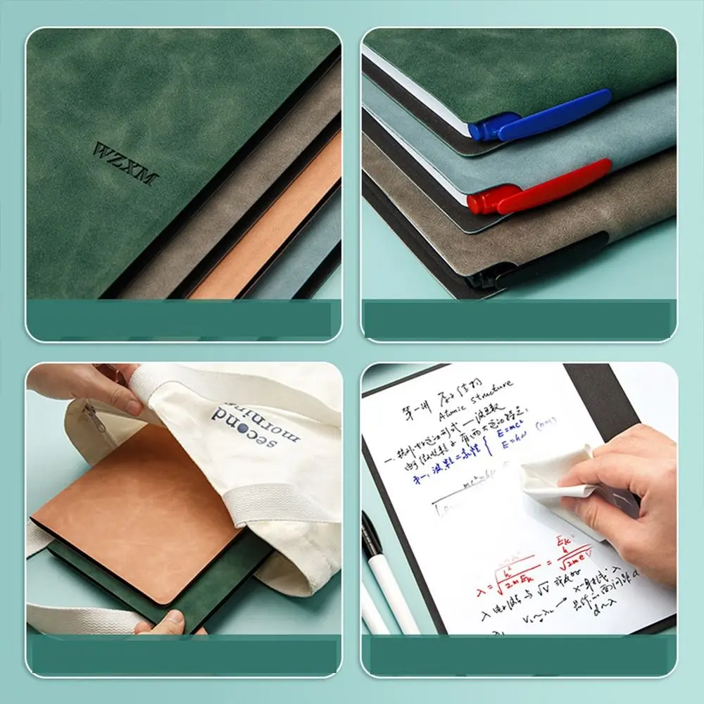 A5 Whiteboard Notebook Leather Memo Free Whiteboard Pen Erasing Cloth Reusable Weekly Planner Portable Stylish Office Notebook images - 6