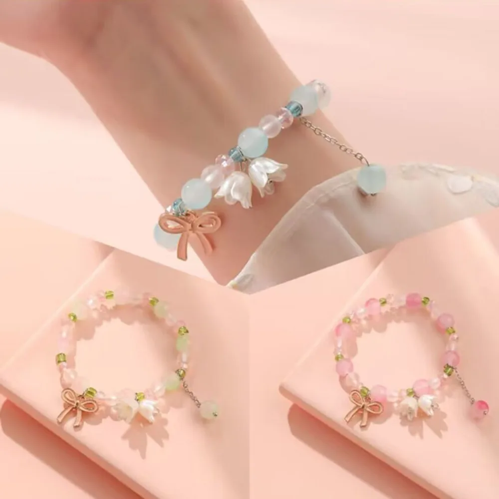 Szklana Kokardka Modna Łańcuch Ręczny Przenośna Bransoletka Z Lilia Doliny Gradientu Fortuny Do Łańcuch Ręczny Klejnotów