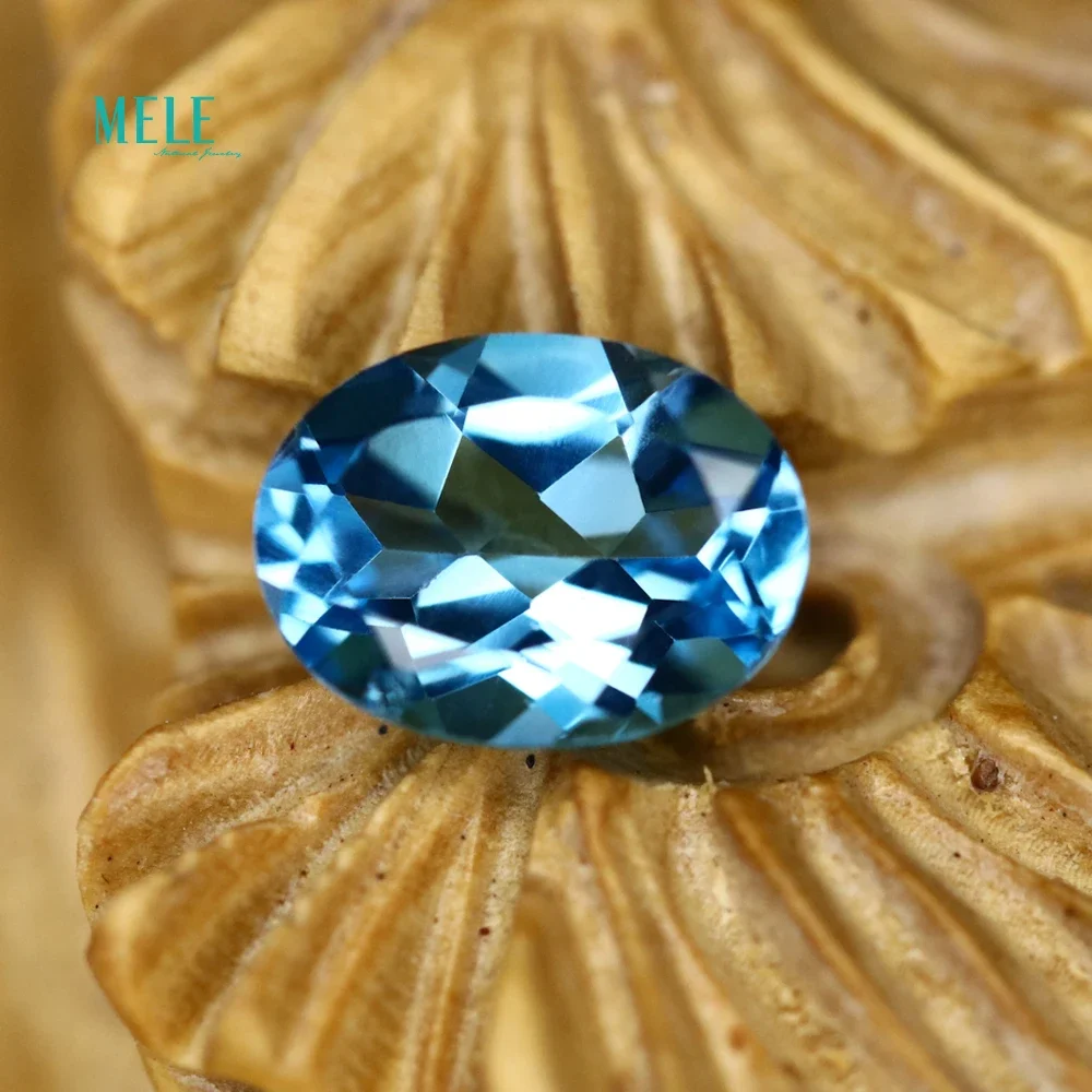 Gemstone Natural Blue Topaz Swiss Blue Crystal 6*8mm/7*9mm/8*10mm Elliptical Bare Stone Face Ring Earrings Matching