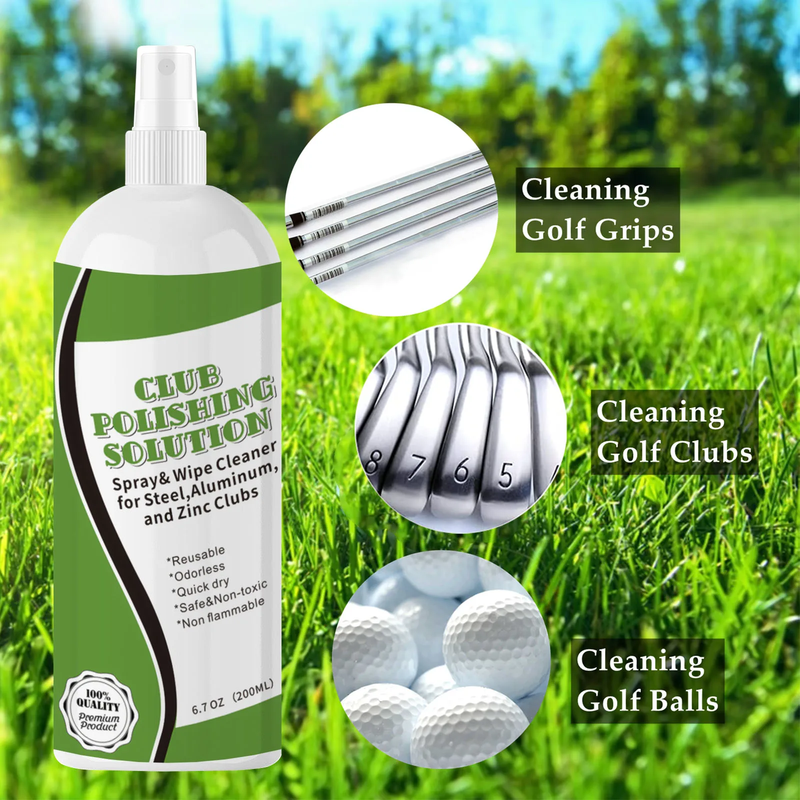 Golf Club Polishing Solution for Wood Iron Clubs Cleaning 6.7 oz Remove Scratches Scuffs Restore Shine 3
