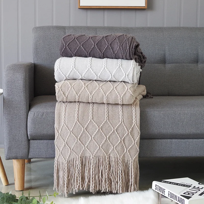 Khaki Oversized Boho Knit Throw Blanket