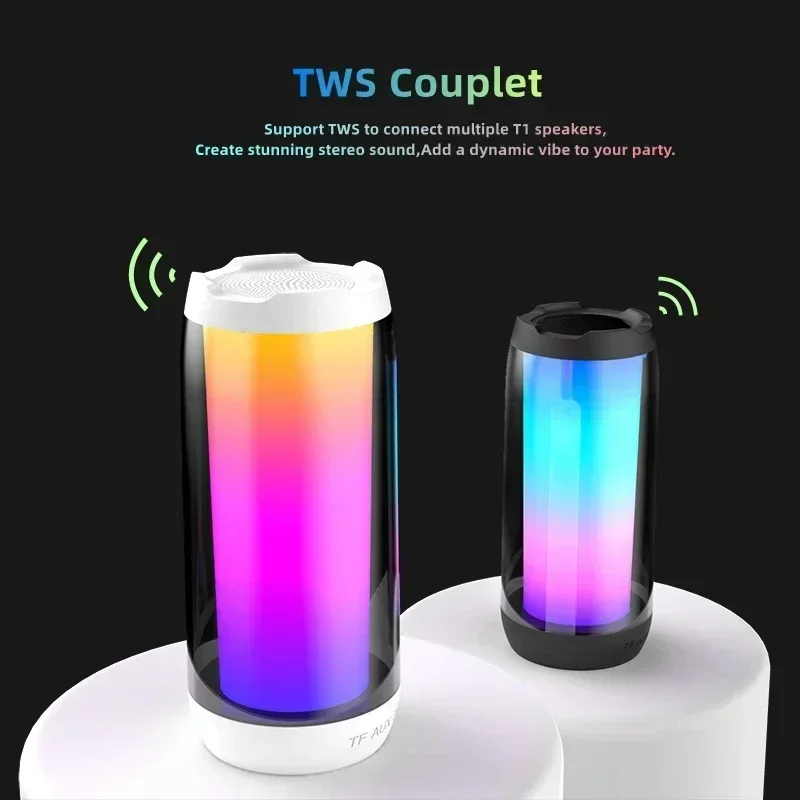 휴대용 블루투스 스피커 전체 화면 다채로운 조명 3D 스테레오 HiFi 베이스 무선 TF AUX 입력 서브우퍼 (휴대폰, PC, 노트북용)