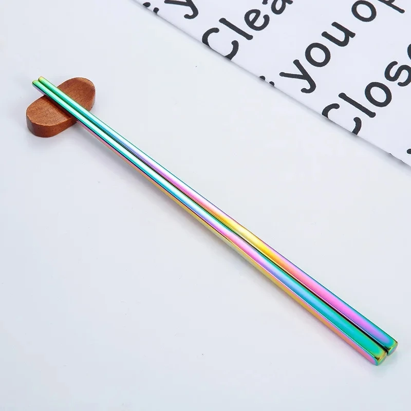 Bacchette Riutilizzabili In Acciaio Inox Con Placcatura Titanio: Portatili, Color Arcobaleno, Lavabili In Lavastoviglie (1 Paio) - 5