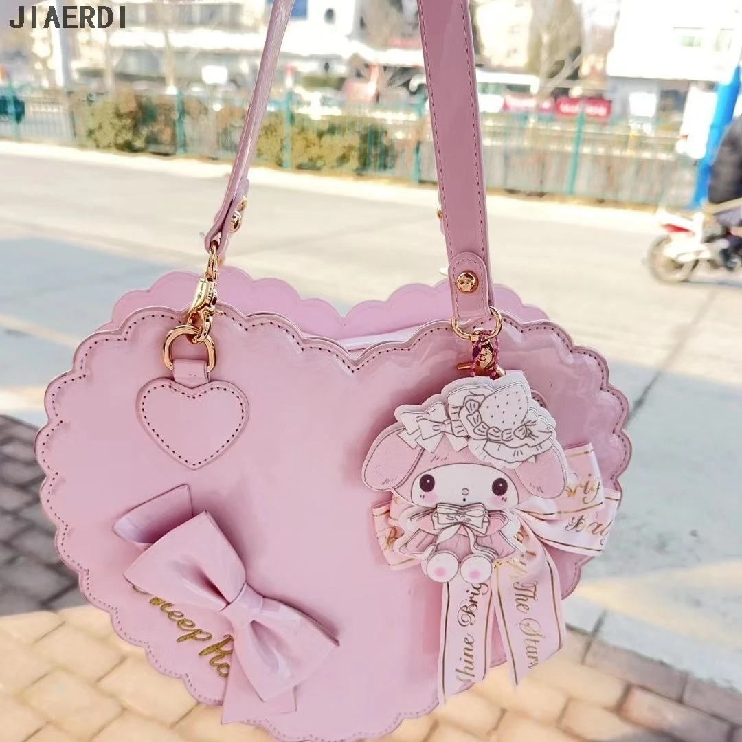 JIAERDI Lolita Cookies Heart Pink Handbag Women New Cute Bow
