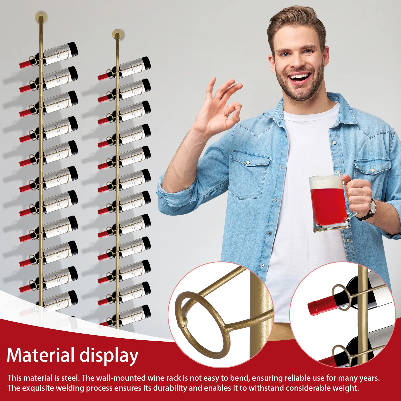 5 Pack Wall Mount Wine Rack for 60 Wine Bottles Metal Storage Rack Wine Bottle Display Holder for Bar Kitchen Cellar Restaurant