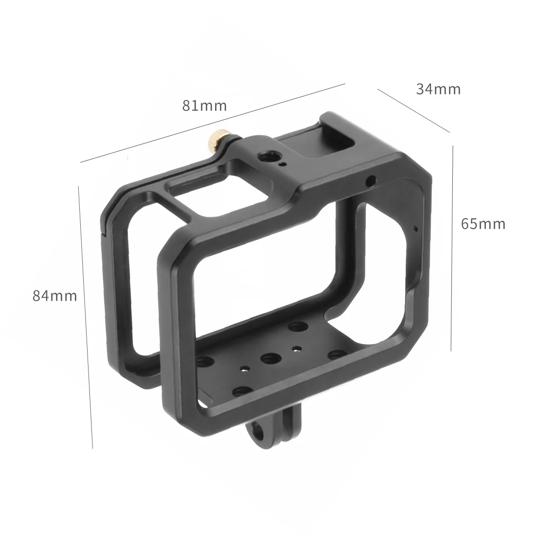 Cage en aluminium installée sur une GoPro Hero 11, prête à être utilisée avec un accessoire de montage.