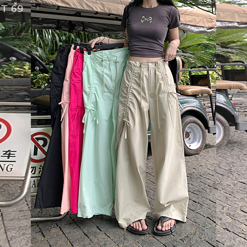 American Street High Waist Fashionable And Casual Sweet High Waist Drawstring Loose American Work Trousers