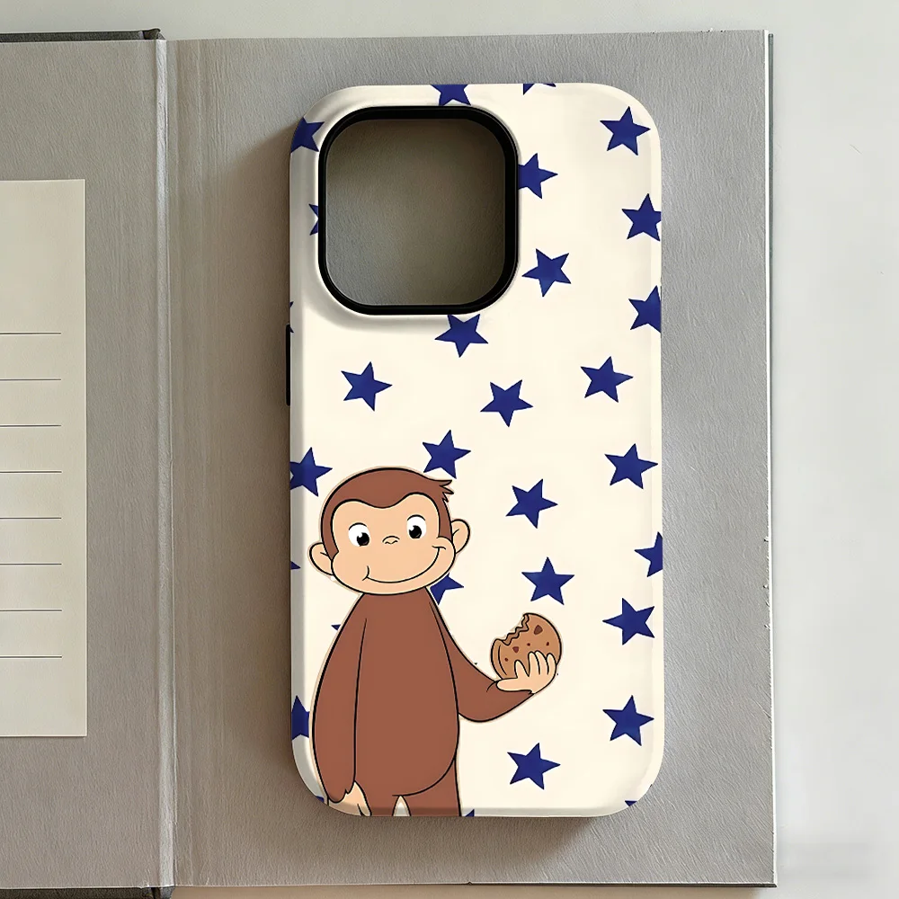 Luxury Y2K Curious George Phone Case for iPhone 17 16e 16 15 14 13 12 11 X XS XR XSMAX 7 8 Air Pro Max Plus Luxury Double-layer 5