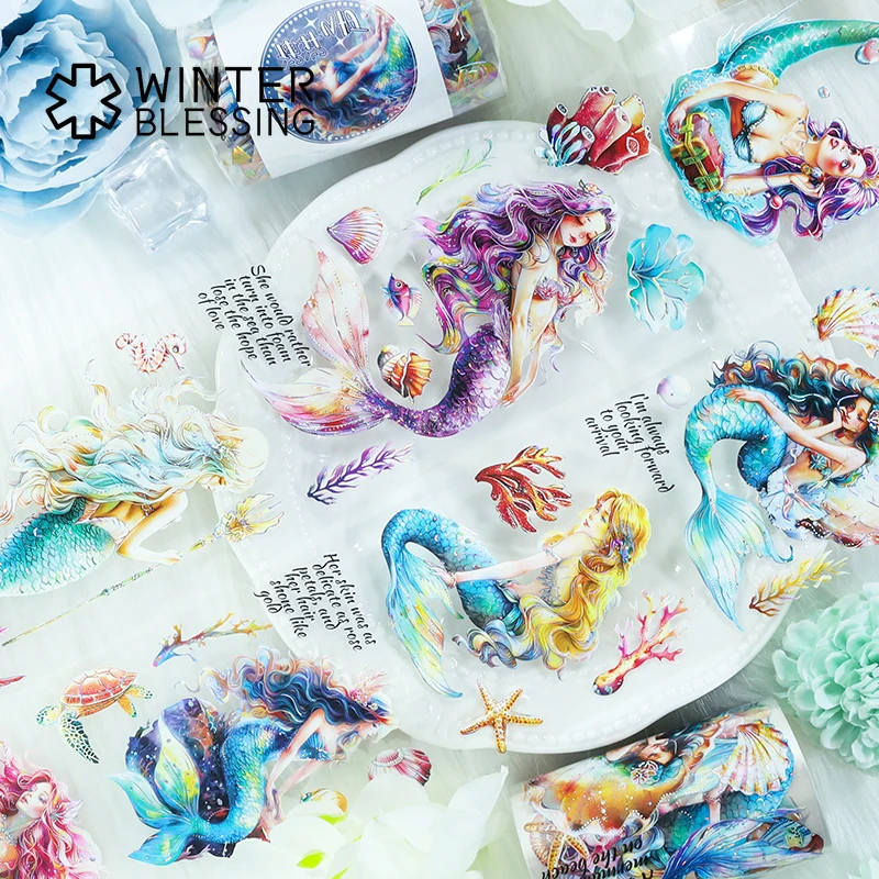 2m Laser Holographic Silvery Mermaid PET Washi Tape Starfish Transparent Roll Stickers Decorative Tape For Scrapbooking Journal 3