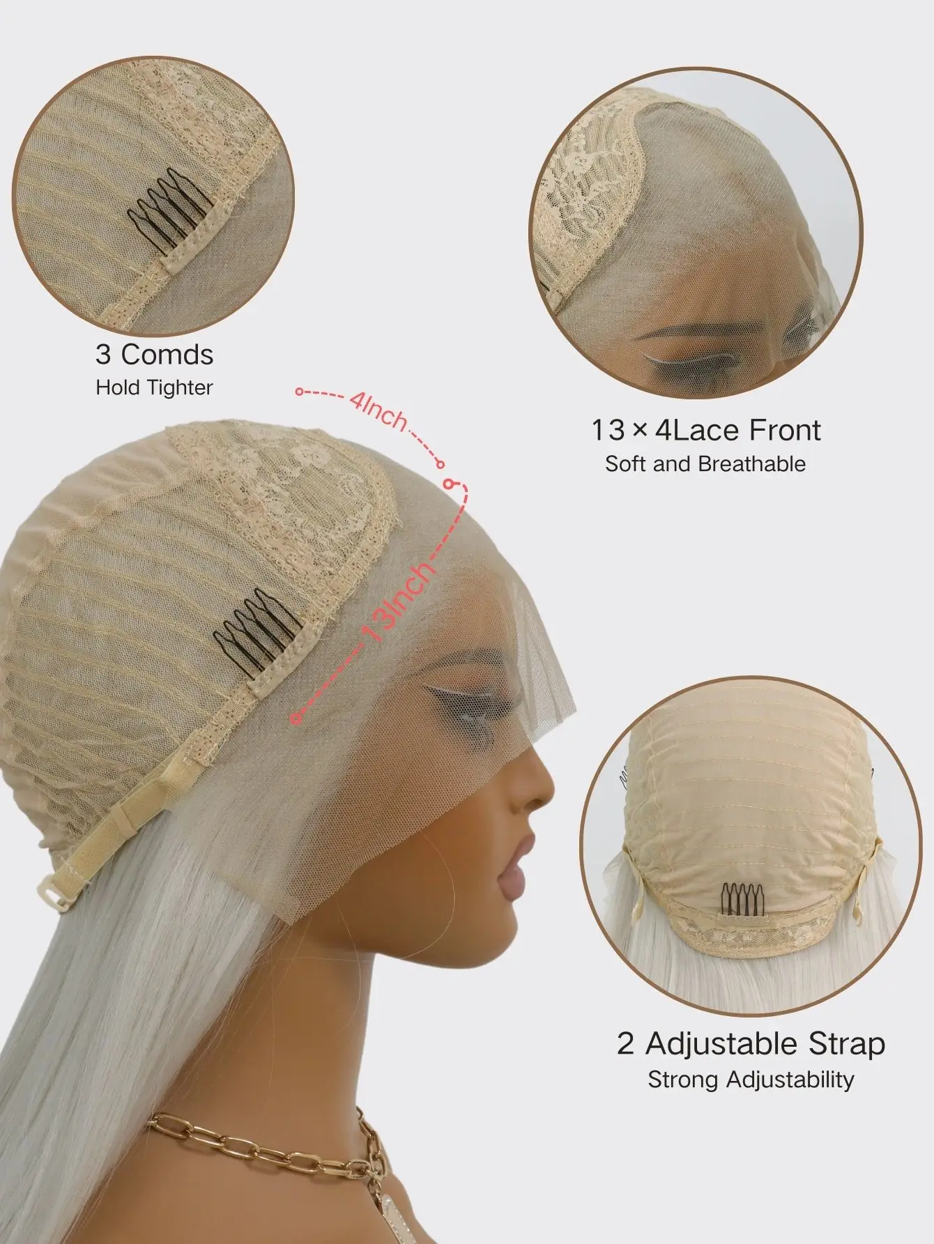 Silver Gray 13x4 Lace Front Synthetic Wigs | 24" Long Silky Straight Hair | Pre-Plucked Hairline | Heat Resistant | Daily/Party