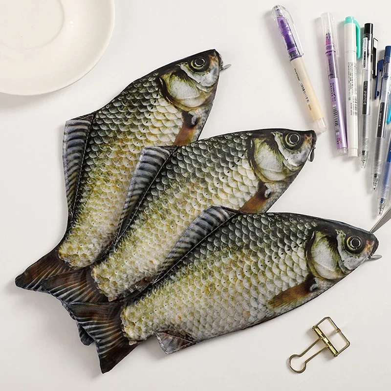 Pencil Case 1/2 Pcs Cute Fish-Shaped Pen Pouch Crucian Carp Design Student Fun Stationery Pen Storage Box