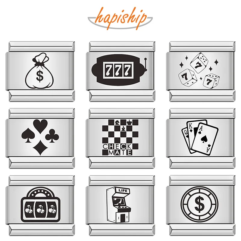 Hapiship, новинка 2024, модные игровые игры, итальянские очаровательные звенья, подходит для браслета 9 мм, изготовление женских ювелирных изделий из нержавеющей стали DJ1111