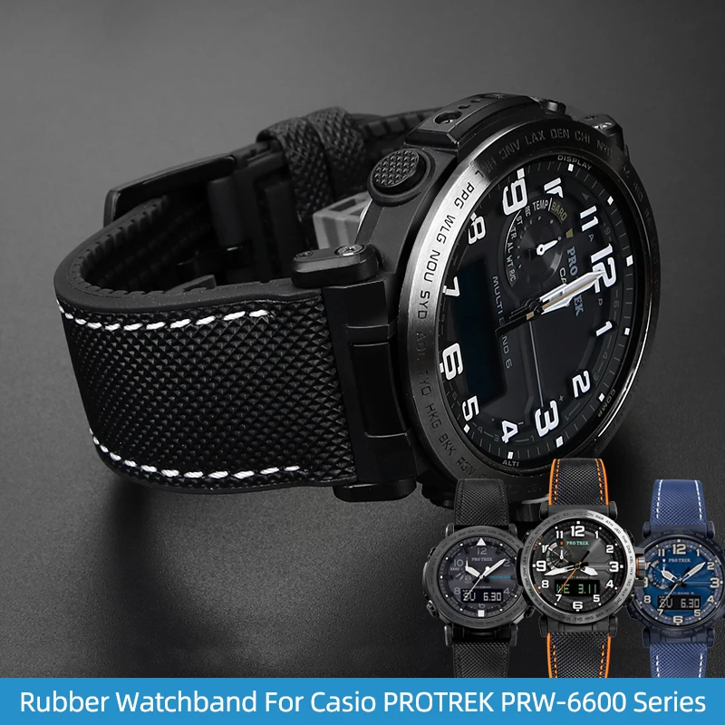 

24MM Nylon Silicone Bottom Watch Strap For Casio PROTREK Series PRW-6600 PRG-600Y PRG-650 PRG-600 Men WATCH Accessories