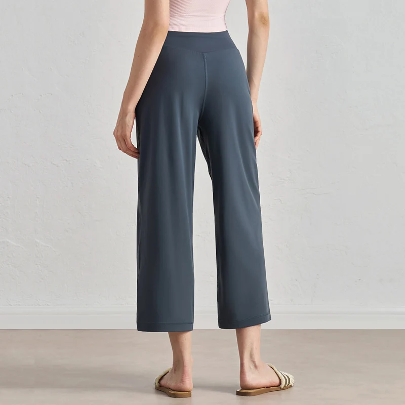 Capri Pants for Women Wide Leg Yoga Cropped Pants Tummy Control High Waist in Flare Crop Buttery Soft Loose Casual Summer Pants - 2