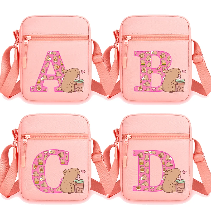 Capibara Letter A-Z Crossbody Bag Kids Kawaii Capybara Shoulder Bags Girls Outdoor Sport Messenger Bag Travel Purse Women Gift