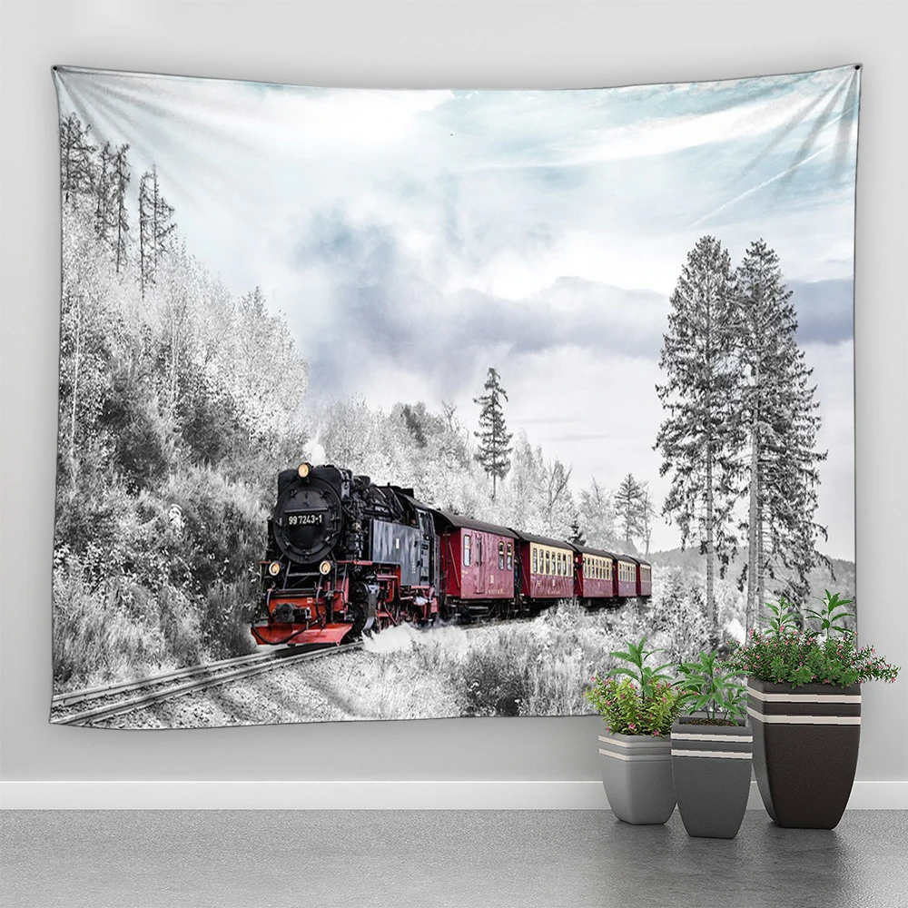 thumbnail image 1 of Tapiz con estampado de muñeco de nieve y alce con paisaje de nieve de invierno para decoración de pared del hogar, sala de estar y dormitorio, 1 of 5