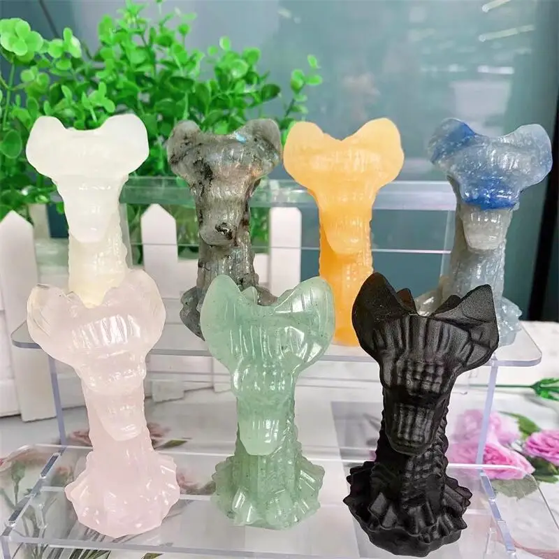 

8cm Natural Crystal Baron Dragon Carving Healing Energy Stone Halloween Home Decoration Birthday Gift 1pcs