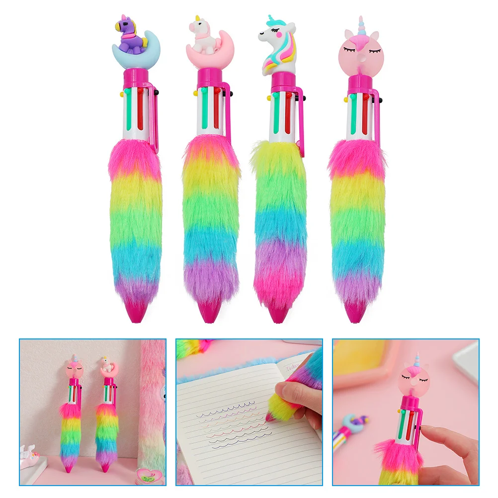 

4Pcs Drawing Pens School Writing Pens Plush Ballpoint Pens Cartoon Unicorn Pens Colored Ballpoint Pens