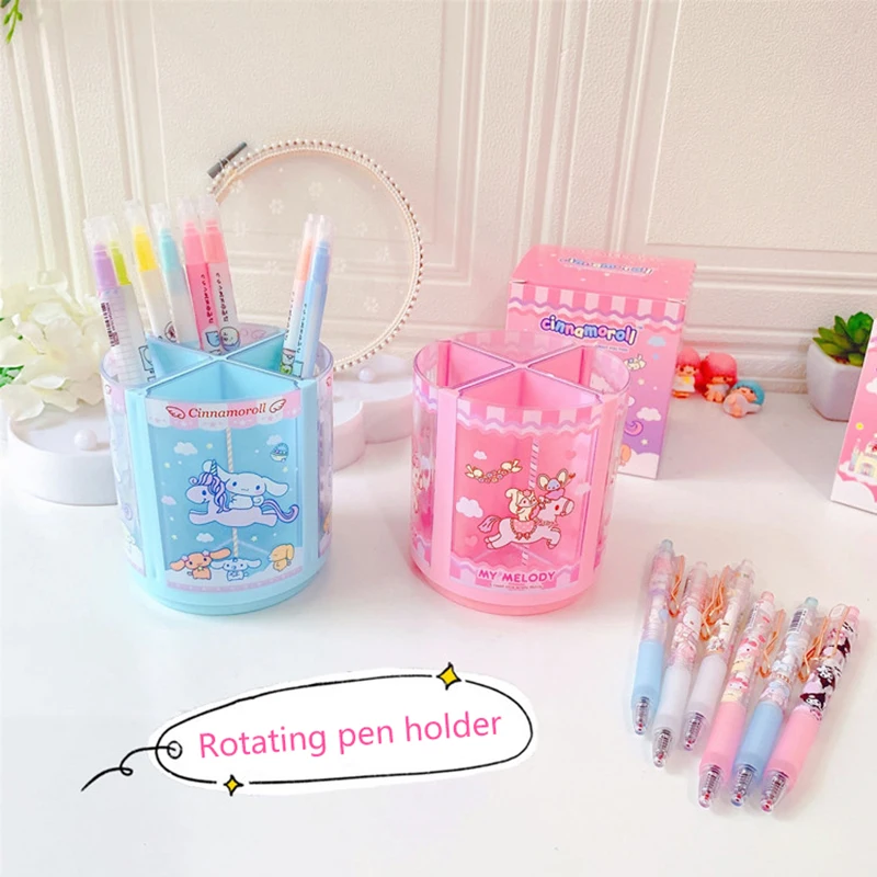 

Sanrio Melody Kuromi Hello Kitty Cinnamoroll Pochacco Kids Desktop Rotatable Pen Holder Office Circular Stationery Storage Tube